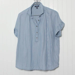 Chaps Blue Striped Collar Short Cuffed Sleeve Button Pullover Lyocell Blouse XL - Picture 1 of 9