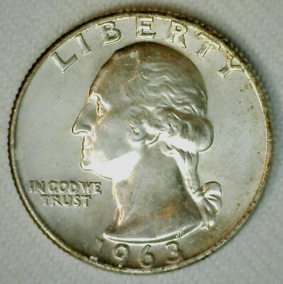1963 D US Washington Quarter Coin 25c Silver Brilliant Uncirculated Twenty Five - Image 1 of 2