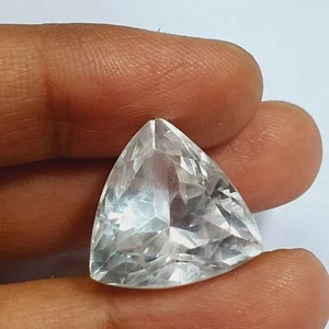 CERTIFIED 25 Ct Natural Ceylon White Sapphire Trillion Shape Loose Gemstone - Picture 1 of 7