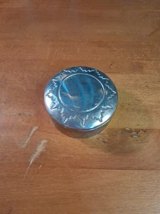 Silver Plated Sun Design Keepsake Trinket Box Blue Velvet Lining Jewelry 2.5" - Picture 1 of 5