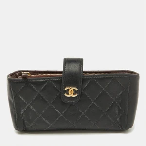 Chanel Black Quilted Leather CC Phone Holder Clutch - Picture 1 of 10