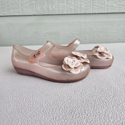 Mini Melissa Pink Sparkle Floral Rose Jelly Mary Jane Shoe Girl SZ 11 Spring - Image 1 of 4