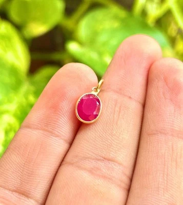 Lab Ruby Oval Shaped Charm, 18k Gold Minimalist Charm, Handcrafted Gold Charm - Image 1 of 4