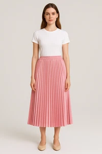 Mujer Rosa Plisado Midi Falda Cintura Alta Fluido Satén Look Elegante Plisado - Imagen 1 de 4