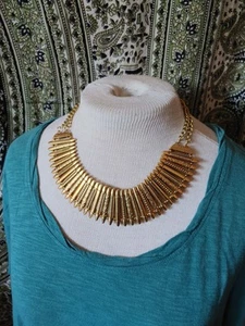 Vintage Cleopatra style necklace collar gold tone metal Egyptian Revival - Picture 1 of 5
