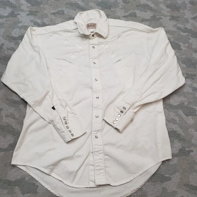 Camisa Rockmount Ranch Wear Hombres XL Blanca A Presión Manga Larga Vaquero Bordada Foto 1 de 4