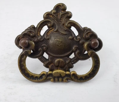 Vintage Antique Singer Treadle Sewing Machine Drawer Pull Ornate Brass With Nuts - Image 1 of 4