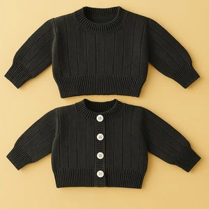 Easy Knit Baby Cardigan and Sweater Set Knitting Pattern Only DK 1 year Black - Picture 1 of 1