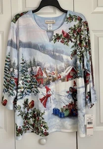 ALFRED DUNNER WOMEN'S TOPS CHRISTMAS SCENE PLUS SIZE 2X 3/4 SLEEVE PULLOVER - Picture 1 of 5