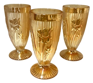 3 Vasos Jeanette Iris y Espiga Pálido Melocotón Patas 6" X 2.75" De Colección - Imagen 1 de 7
