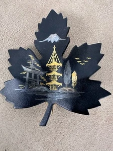 Vtg Amita Japan Maple Leaf Brooch Mt Fuji Pagoda Torii Damascene Inlay  Pin Rare - Picture 1 of 12