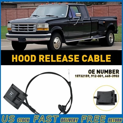 Cable de tracción de manija de liberación de pestillo de capó apto para Ford Bronco F250 F350 1992-1997 Foto 1 de 4