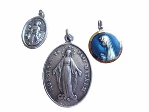Antique Sterling Mary Pendant + Saint Germaine + Blue Enamel Fatima Pendants - Picture 1 of 10