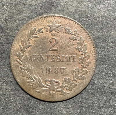 1867 M Italy 2 Two Centesimi Cent Nice World Foreign Italian Coin - Image 1 of 3