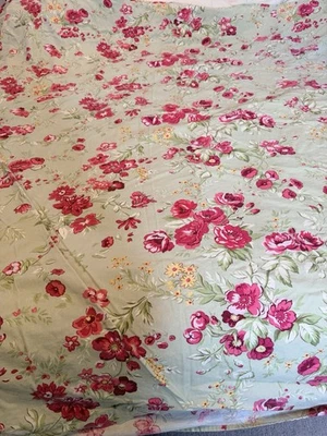 Pottery Barn Manchester rose full Queen Duvet 花卉 绿色 粉红色 亚麻棉 — 第 1/4 张图片