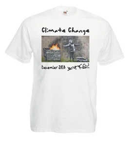 Erwachsene T-Shirt Banksy Klimawandel Protect Future fossile Brennstoffe Unisex weiß - Bild 1 von 8