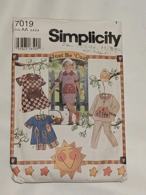 Vintage Sewing Pattern Simplicity 7019- Girls Dress top pants 1996 Size 3 4 5 6 - Image 1 of 2