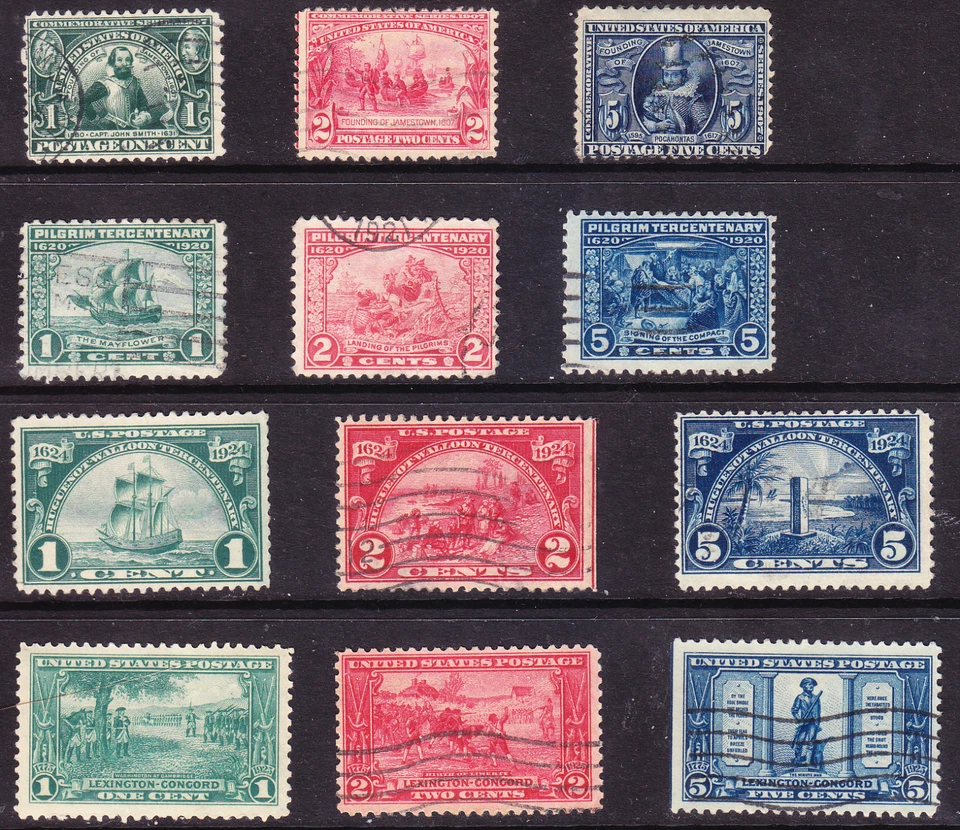 US Scott 328-330 548-550 614-616 617-619 old 1c-5c commemoratives U/F-VF CV $95 - Image 1 of 1