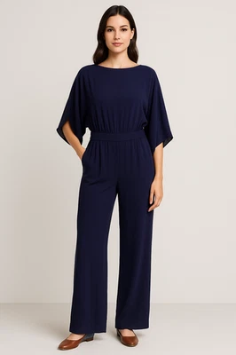 $468 Auténtico Mono Diane von Furstenberg Azul Marino Manga Kimono Pierna Ancha Talla 8 Foto 1 de 4
