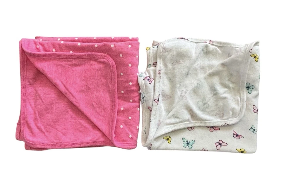 Carters 粉色圆点蝴蝶接收襁褓婴儿毯女孩新品 — 第 1/4 张图片