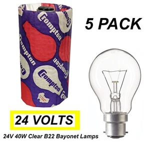 5 x Low Voltage GLS Light Globes Bulbs Lamps 24V 40W Clear B22 Bayonet A60 - Picture 1 of 5