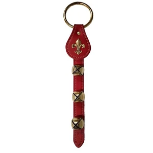 Fleur de Lis Anhänger rot Lederband Schlitten Glocke Türhänger 12 Zoll Made in USA - Bild 1 von 2