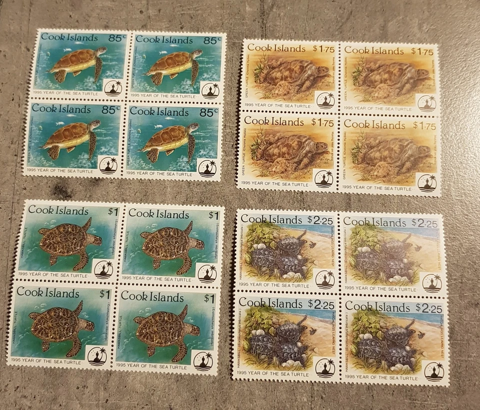 COOK ISLANDS YEAR OF THE SEA TURTLE IN BLOCKS OF FOUR MNH - Image 1 of 1