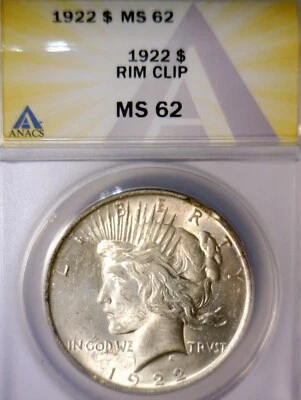 1922 ERROR ANACS MS62 CLIPPED SILVER Peace Dollar BU Coin NICE $1 Blakesley Clip - Image 1 of 4