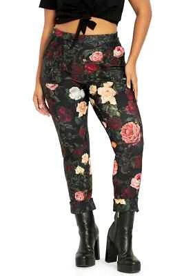 BlackMilk Dark Roses Cuffed Pants Size Large L - Image 1 of 4