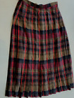 Jaeger Vintage Red Brown Plaid Tartan Pleated Skirt Wool Blend, Sz Medium