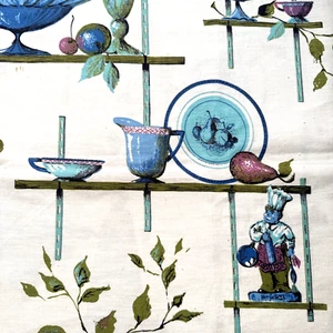 Vintage Linen 50s Atomic Kitchen Vase Print Blue Green Purple Fabric 1.7 Y #7 - Picture 1 of 8