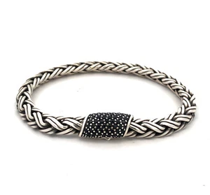 John Hardy 925 Sterling Silver Pave Black Diamond Icon Classic 6.5 mm Bracelet - Picture 1 of 12