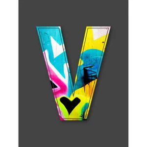 Letter V Tagging Heart Decorative Graffiti Initial Canvas Wall Art Print Poster - Bild 1 von 6