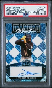 2024 HOJA METAL DIAMANTE MARAVILLAS AUTÓGRAFOS LEODALIS DE VRIES #4/10 PSA 10 AUTO - Imagen 1 de 2