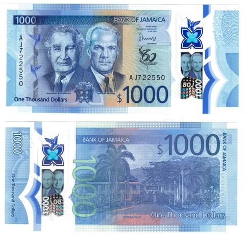 2023 Jamaica 1000 Dollars Banknote New Polymer UNC P99 Cover