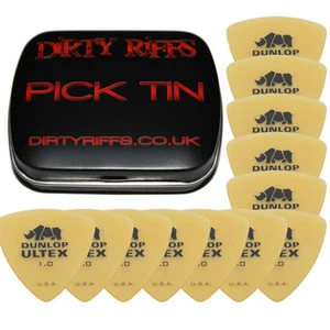 12 x Dunlop Ultex Triangle Guitar Picks / Plectrums - 1.00mm In A Handy Pick Tin - Picture 1 of 1