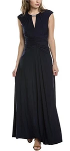 VINCE CAMUTO CAP SLEEVE KEYHOLE RUCHED WAIST NAVY LONG GOWN DRESS 14 New $188 - Picture 1 of 10