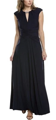 VINCE CAMUTO CAP SLEEVE KEYHOLE RUCHED WAIST NAVY LONG GOWN DRESS 14 New $188 - Image 1 of 4