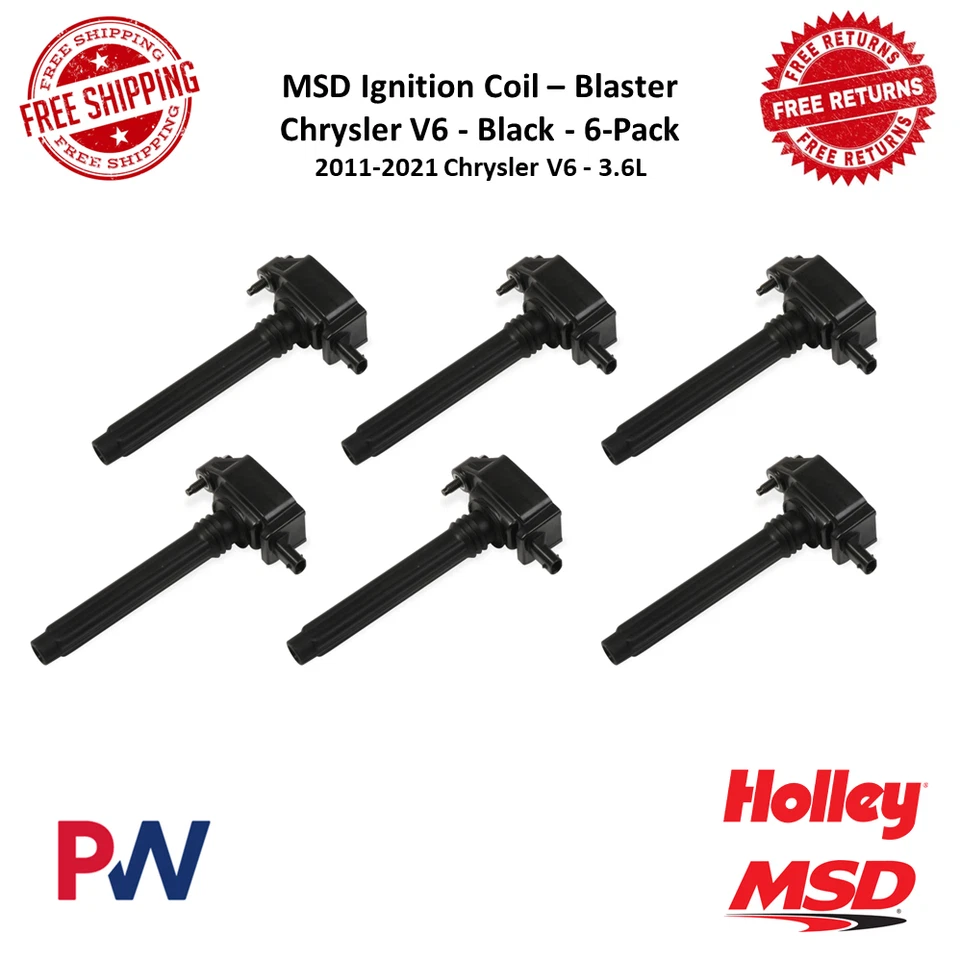Paquete de 6 bobinas de encendido MSD negras para Chrysler, Dodge, Jeep, RAM V6 2011-21 Foto 1 de 4