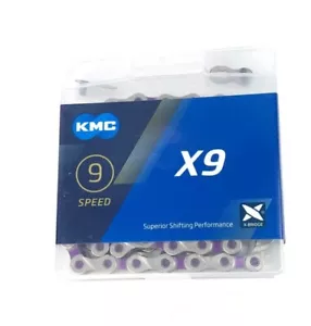 Nuevo eslabón KMC X9 cadena116 con eslabón perdido, plateado/púrpura 9 velocidades - Imagen 1 de 2