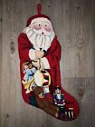 Vintage Christmas Stocking Santa Clause Wool Needlepoint 3D 21" Old World Style