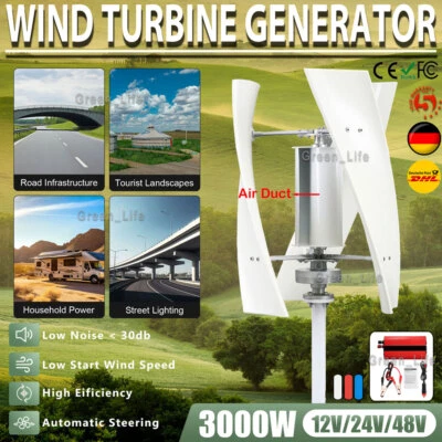 3KW 12V 24V 48V Vertikale Windkraftanlage Off-Grid Wechselrichter Output VAC - Bild 1 von 4