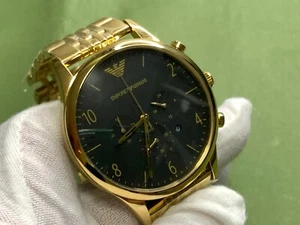 Emporio Armani AR1893 Beta Gold S/S Black Dial Chronograph Date Quartz Men Watch - Picture 1 of 16
