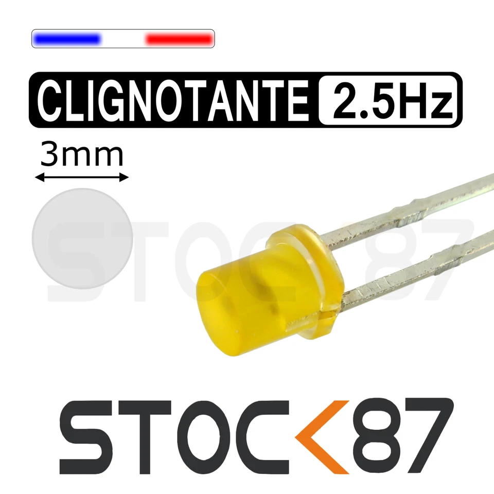 SK87 236DO# 10 à 100pcs LED orange diffusant cylindrique 3mm clignotante rapide 2,5Hz