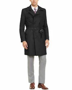 $150 Calvin Klein Men's Slim Fit Black Double Breasted Military Raincoat 42L - Picture 1 of 8