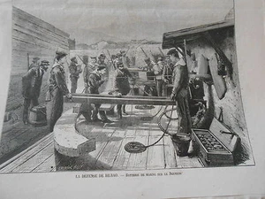 Gravure 1874 - Défense de Bilbao Batterie de Marine sur le Nervion - Picture 1 of 1