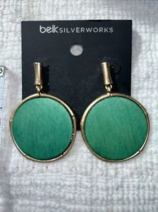 NIP Belk Silverworks Earrings Turquoise Discs Goldtone 2 1/4” X 1 1/2” Pretty! - Picture 1 of 4
