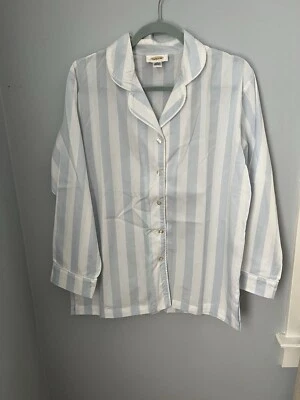 talbots, Pijama Vintage 2 Piezas Pantalones N Botón Camisa Blanco N Azul Claro Rayas Foto 1 de 4
