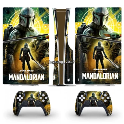 Skin Sticker for PS5 Slim Disc Version Vinyl Cover Star Wars The Mandalorian #1 - Image 1 of 3