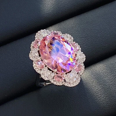 Nuevo anillo ajustable de plata ajustable con dije de lujo de topacio rosa ovalado grande de 20 mm para mujer Foto 1 de 4